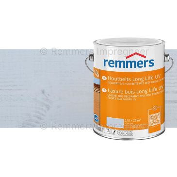 Proef op Douglas hout, Transparante Houtbeits Long Life UV Watergrijs, 2,5 liter verpakking